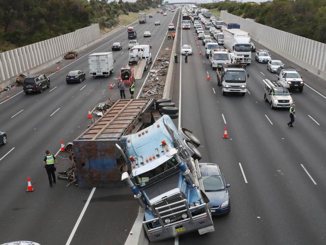 The truck driver suffered only minor injuries in the crash. Picture: David Crosling.