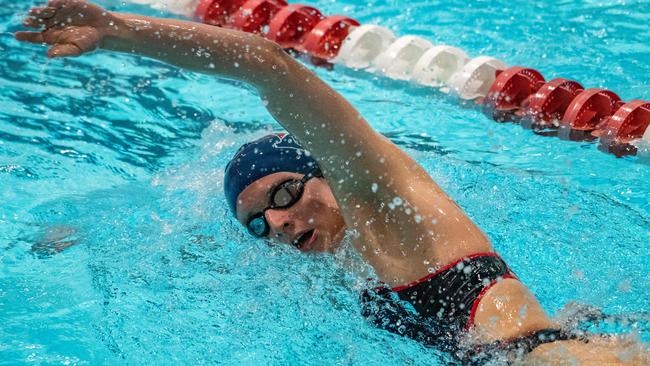 Lia Thomas, a transgender woman, swims for the University of Pennsylvania at an Ivy League swim meet against Harvard University in Cambridge, Massachusetts on January 22, 2022. (Photo by Joseph Prezioso / AFP)