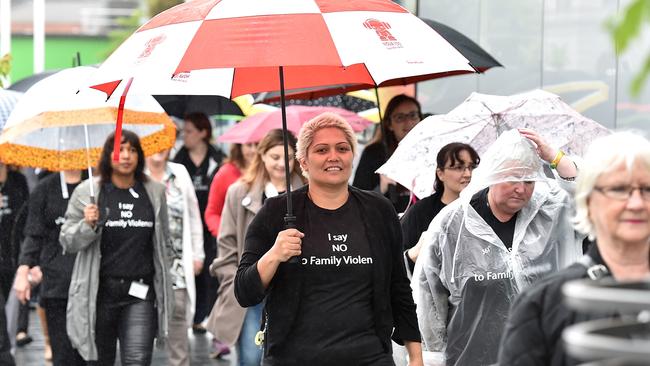 More than 500 people took part in the fourth annual City of Dandenong Walk Against Family Violence. Picture: Andrew Batsch