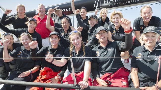 The crew of Wild Oats X after finishing the Sydney to Hobart. Pic: Chris Kidd.