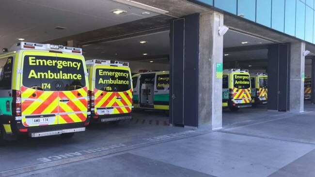 Ambulances ramped at the Royal Adelaide Hospital.