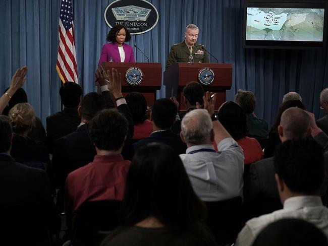 Pentagon Chief Spokesperson Dana White  and Marine Lt. Gen. Kenneth F. McKenzie Jr. take questions at the Pentagon in Arlington, Virginia. Picture:  Getty