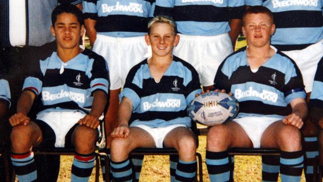 Hayne, left, and Kris Keating, right, as 13-year-olds playing for Cabramatta in 2001.