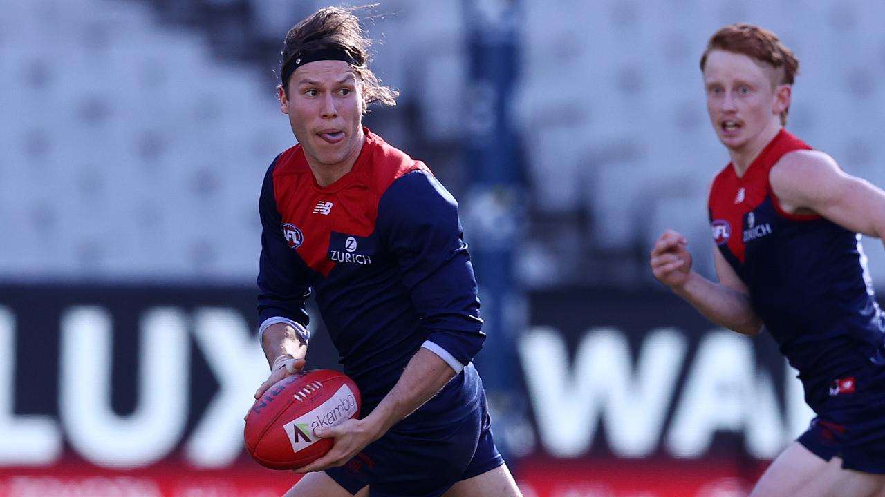 Melbourne winger Ed Langdon says Mark William has dramatically improved his kicking in the space of one year with the Demons. Picture: Michael Klein