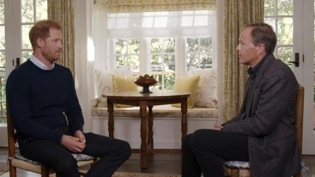 Prince Harry being interviewed by Tom Bradby. Picture: ITV