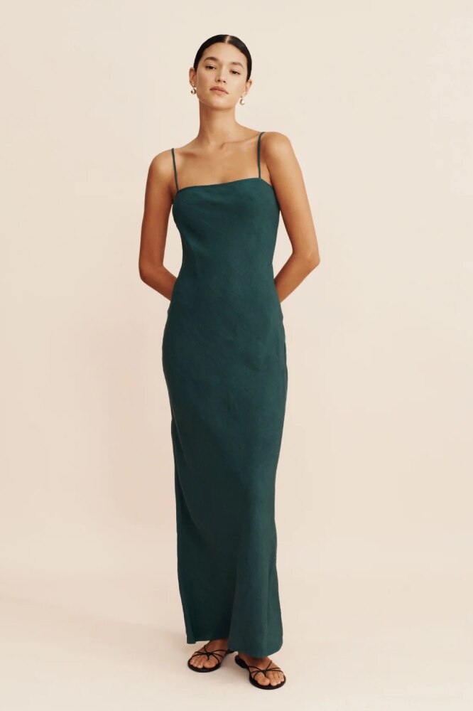 <h3><a href="https://theposse.com.au/" target="_blank" rel="nofollow noopener"><b>Posse</b></a></h3><p>This slip dress from Posse would flatter any figure, and the deep emerald will transition from the morning&rsquo;s ceremony to the night&rsquo;s festivities with ease.</p><p><b>Length:</b> Midi |<b> Material:</b> Viscose and linen | <b>Delivery: </b>Free over $150</p><p><b>SHOP NOW: </b>Carter slip dress, $389 from<b> </b><a href="https://theposse.com.au/collections/dresses/products/carter-slip-dress-1" target="_blank" rel="nofollow noopener"><b>Posse</b></a></p>