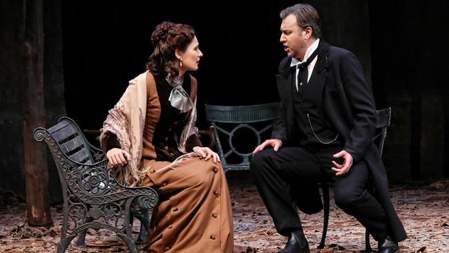 Nicole Car as Violetta Valéry and Vitaliy Bilyy as Giorgio Germont in Opera Australia's 2018 production of La Traviata at the Sydney Opera House. Picture: Prudence Upton