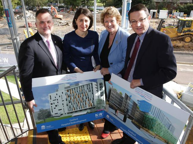 Terrigal Liberal MP Adam Crouch with then Treasure Gladys Berejiklian, Health Minister Jillian Skinner and Parliamentary secretary for the Central Coast Scot MacDonald announcing details of the redevelopment at Gosford Hospital.