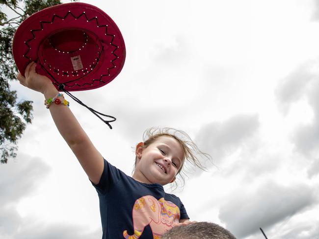 Jasmine Cumming has the perfect hat for a country music festival. Meatstock Festival, Toowoomba showgrounds. April 2022