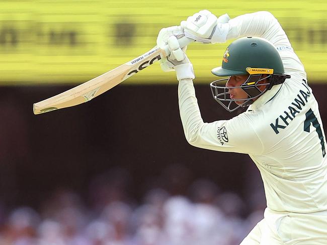 Usman Khawaja of Australia bats during day two of the second cricket Test match between Australia and West Indies at the Gabba in Brisbane on January 26, 2024. (Photo by Pat Hoelscher / AFP) / -- IMAGE RESTRICTED TO EDITORIAL USE - STRICTLY NO COMMERCIAL USE --