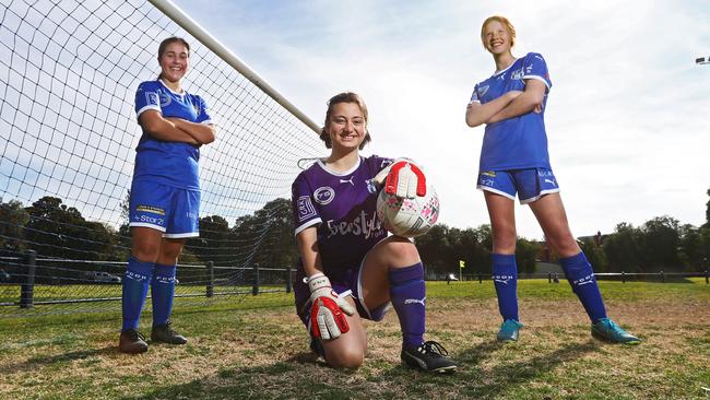 Ella Panagopoulos, Vara Tyrikos and Sophie Coombes of Clifton Hills club, which has had to turn kids away. Picture: Aaron Francis