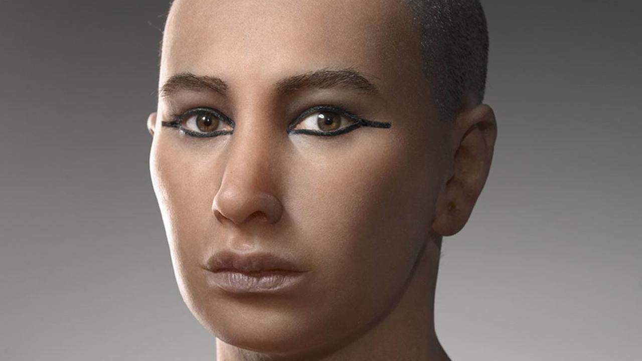 A photo released by the Supreme Council of Antiquities and the National Geographic Society in 2005 shows a model of King Tutankhamun made by a French team based on facial reconstructions from CT scans of King Tutankhamun's mummy. Picture: AP Photo/Supreme Council of Antiquities 