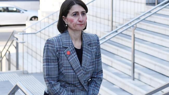 NSW Premier Gladys Berejiklian arrives for a press conference to update media on COVID-19 in Sydney on Wednesday. Picture: Dean Lewins/AAP