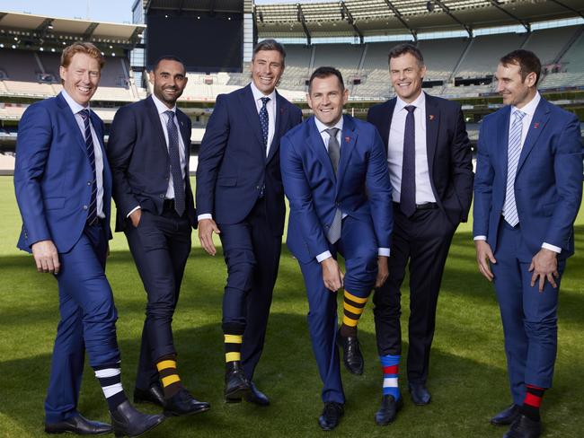 Channel 7 commentators Cameron Ling, Shaun Burgoyne, Matthew Richardson, Luke Hodge, Luke Darcy and Jobe Watson