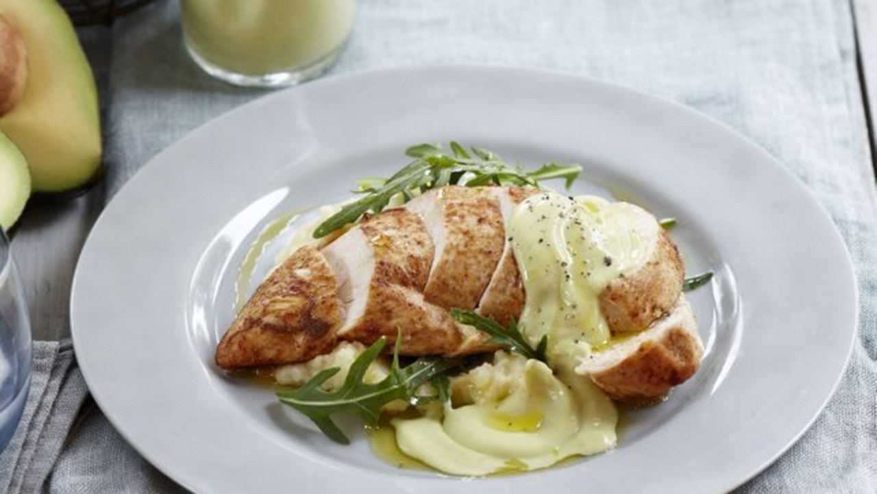 Spicy chicken breasts with avocado sauce.