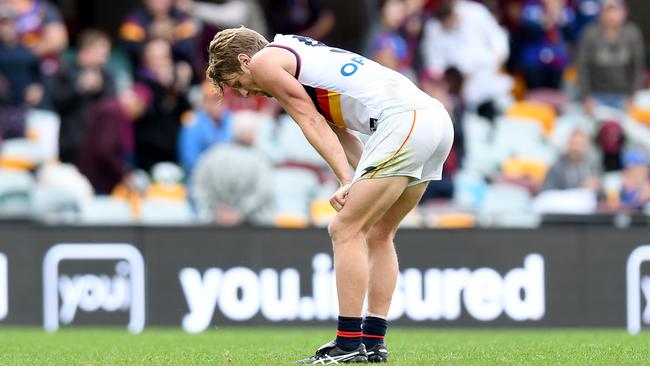 Rory Sloane did not attend a single centre bounce against Fremantle on Sunday. Picture: Bradley Kanaris (Getty)