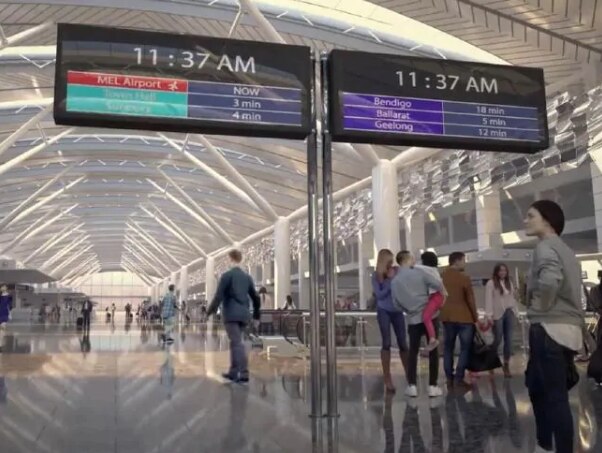 An artist’s impression of a proposed Sunshine railway station on the airport rail link.