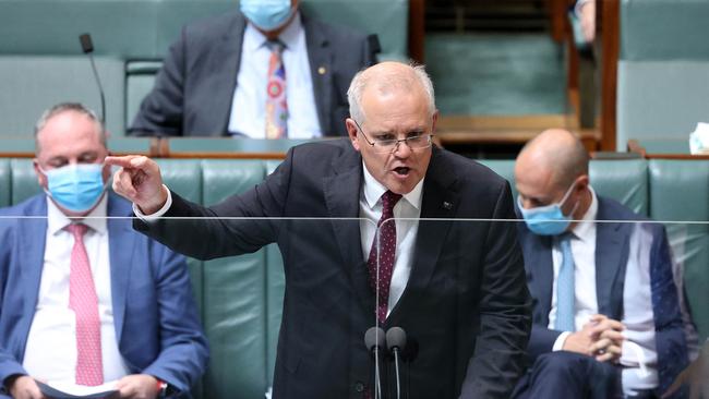 Prime Minister Scott Morrison has called Anthony Albanese a ‘snook and a snarler’ during an explosive Question Time. Picture: NCA Newswire/Gary Ramage