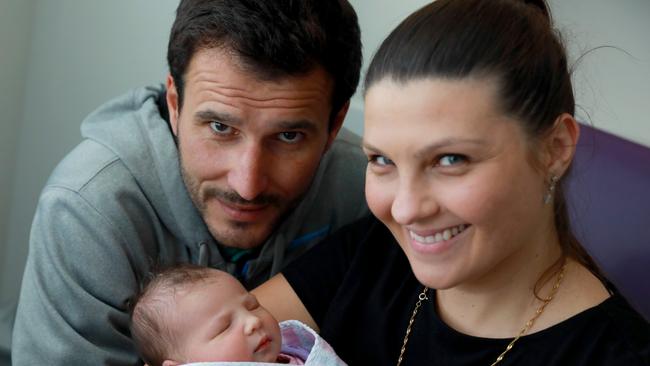 Labinot and Karen Haliti with newborn daughter Era at Westmead Hospital. Picture: Angelo Velardo