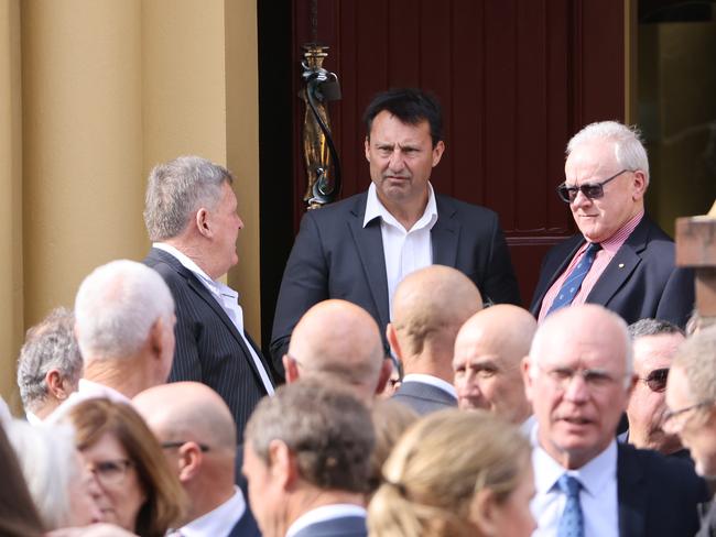 Laurie Daley (top centre) was among the mourners at the funeral service for David Morrow. Picture: NewsWire / Damian Shaw