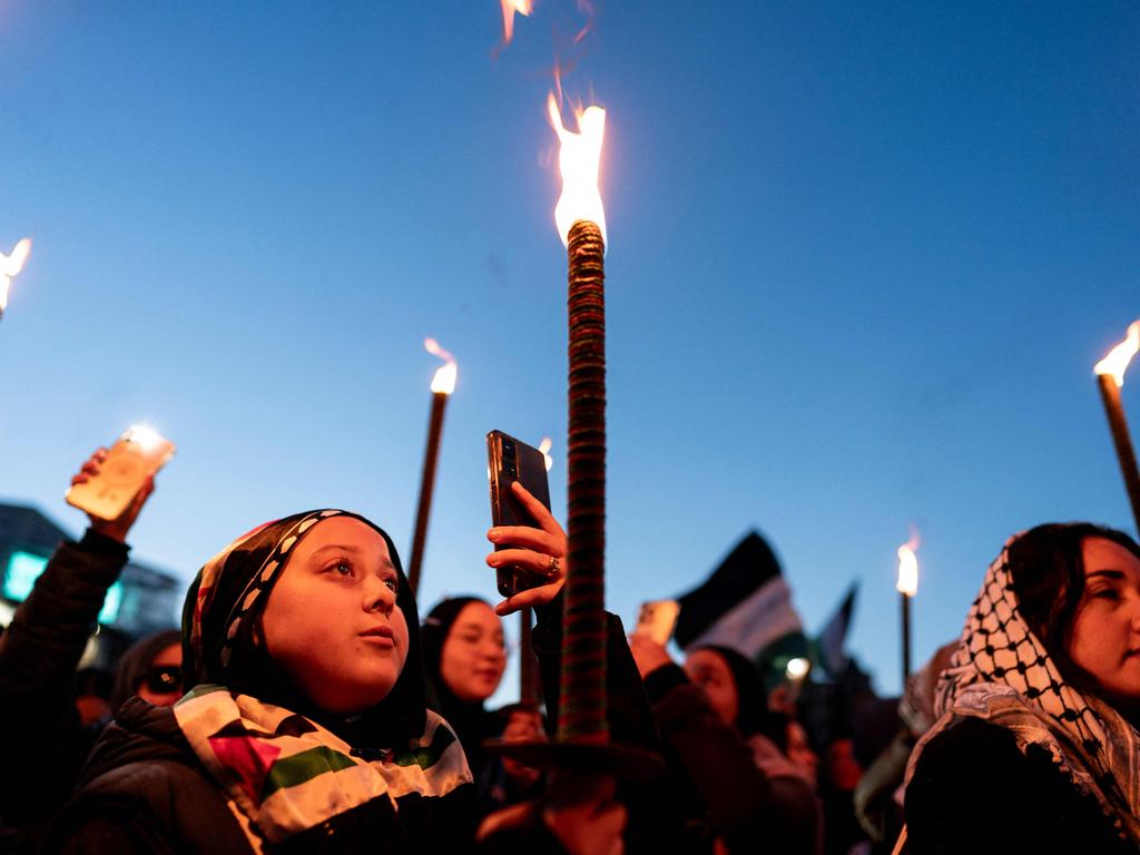 Pro-Palestinian protestors take part in a rally in Copenhagen, Denmark. Picture: AFP