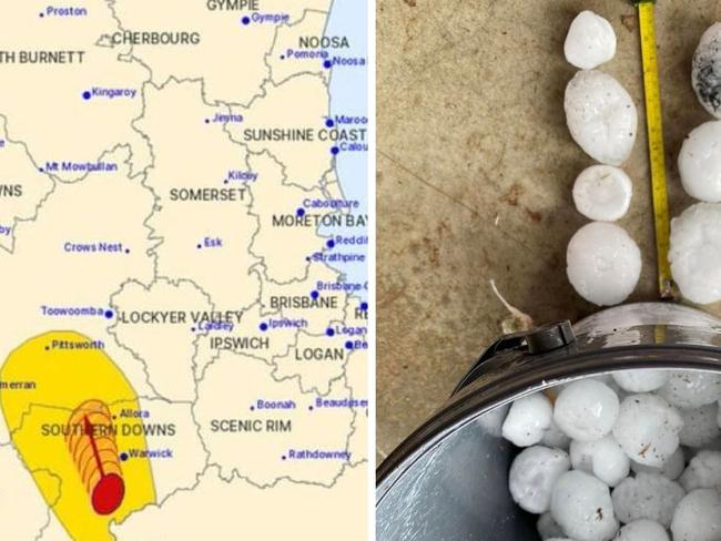 Southern Downs was caught in the firing line of a supercell that spat giant hail stones up to 10cm in parts of the region.