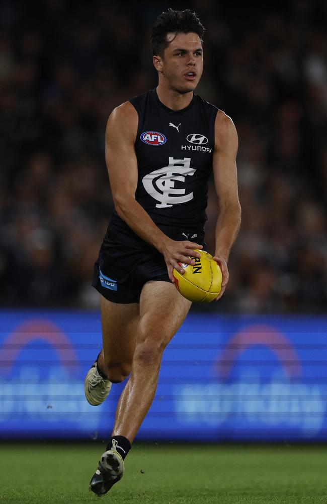 Elijah Hollands arrived at Carlton with a question mark but added a bit of spark to the Blues in 2024. Picture: Michael Klein