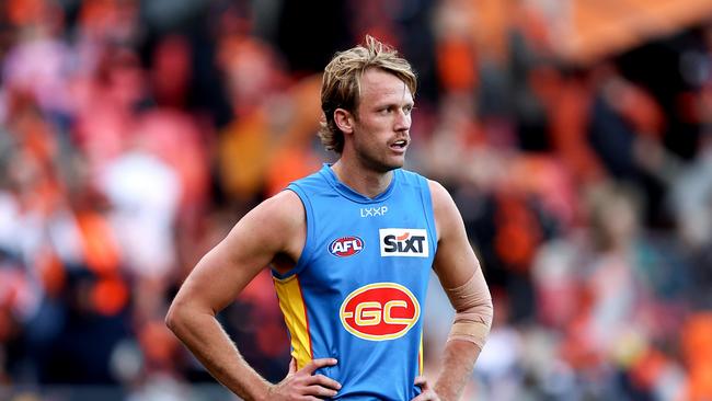 SYDNEY, AUSTRALIA - JULY 20: Jack Lukosius of the Suns reacts at full-time during the round 19 AFL match between Greater Western Sydney Giants and Gold Coast Suns at ENGIE Stadium, on July 20, 2024, in Sydney, Australia. (Photo by Brendon Thorne/AFL Photos/via Getty Images)