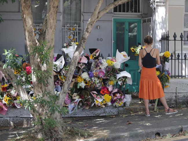 Flowers left in tribute to Jesse Baird and Luke Davies on Thursday. Picture: NCA NewsWire / Christian Gilles