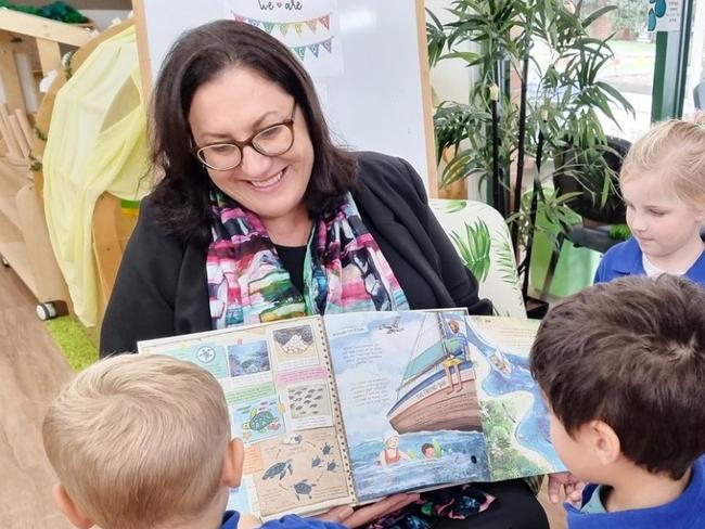 Virginia Warner meets with prep students on their first day. Picture supplied by St Luke’s Anglican School.