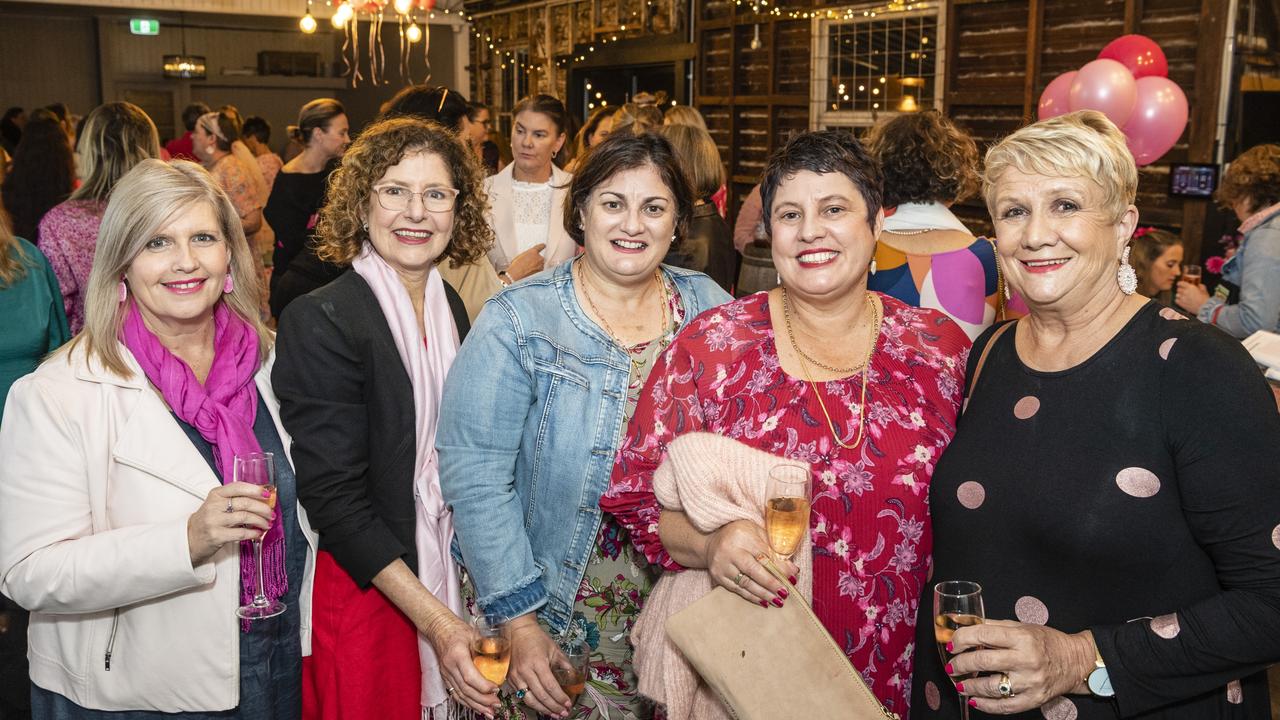 Supporting Protea Place are (from left) Debbie Menkins, Pauline Smith, Madonna Sleba, Geraldine Sevil and Liz Poulton at the ladies cocktail night fundraiser for Protea Place at the Royal Hotel, Friday, April 29, 2022. Picture: Kevin Farmer