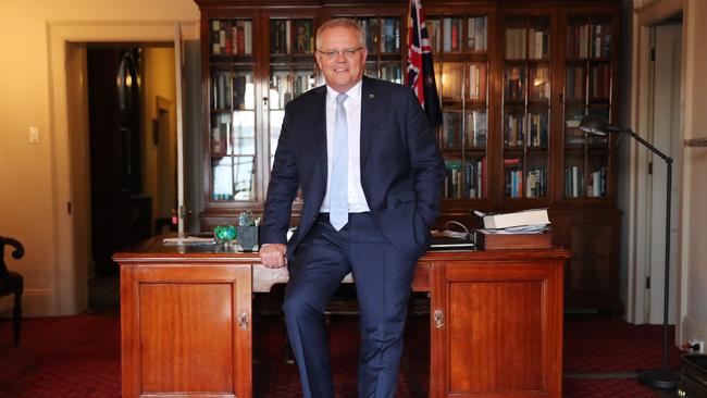 Prime Minister Scott Morrison in his office at Kirribilli House. Picture: Adam Taylor/PMO