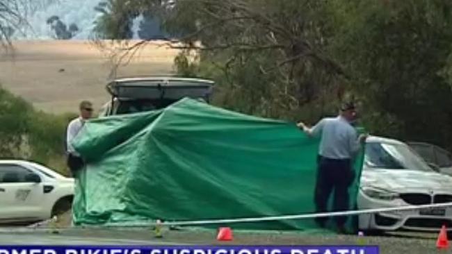 Police at the scene where former bikie Ricky Ciano’s body was found. Picture: Channel Seven.