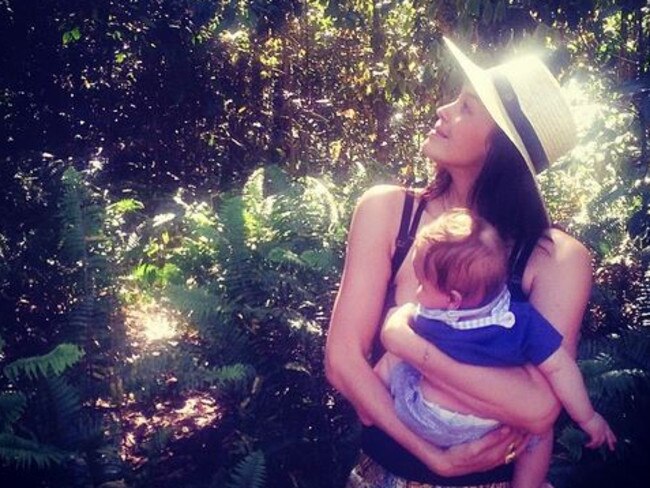 Megan Gale with baby boy River Alan Thomas Hampson. Picture: Instagram