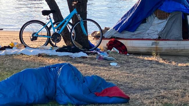 A homeless camp at James Overell Park in Southport which took council six months to remove.