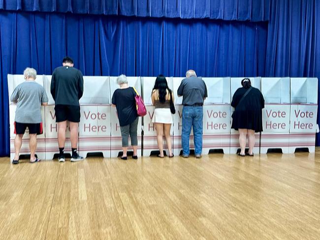 Pre-Polls - Generic polling booth picture. People voting (Southport Community Centre).NO BYLINE