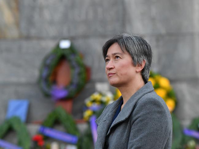 Labor Senator for South Australia Penny Wong at the Anzac Day Dawn Service at the National War Memorial in Adelaide, Saturday, April 25, 2020. Photo: AAP Image/David Mariuz.