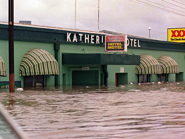 The flooded Katherine Hotel during the 1998 Katherine floods. Picture: Kellie Block