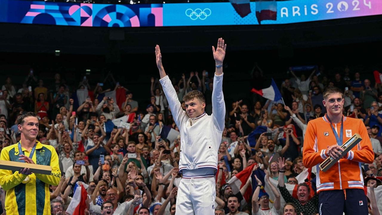 Gold medallist France's Leon Marchand after winning the 200m breaststroke