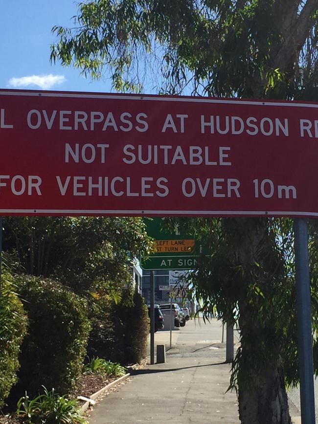 Another traffic sign in the area, warning large vehicles not to use the overpass. PICTURE: GARY EVANS.