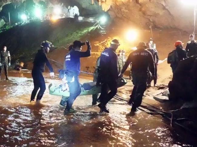 Imagery of shows the rescue operation at Tham Luang cave in Khun Nam Nang Non Forest Park in Mae Sai district, Thailand, where 12 boys from a local football team and their coach became stuck in the Tham Luang cave. Picture: Thai Navy SEALS / Facebook