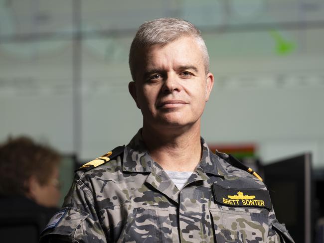 ** EMBARGO The Weekend Australian ONLY - see GEOFF CHAMBERS **CANBERRA, AUSTRALIA, NewsWire Photos. MARCH 28, 2024: New Operation Sovereign Borders commander, Rear Admiral Brett Sonter on the Australian Border Force OSB "Watch Floor" at Brindabella Business Park in Canberra. Picture: NCA NewsWire / Martin Ollman