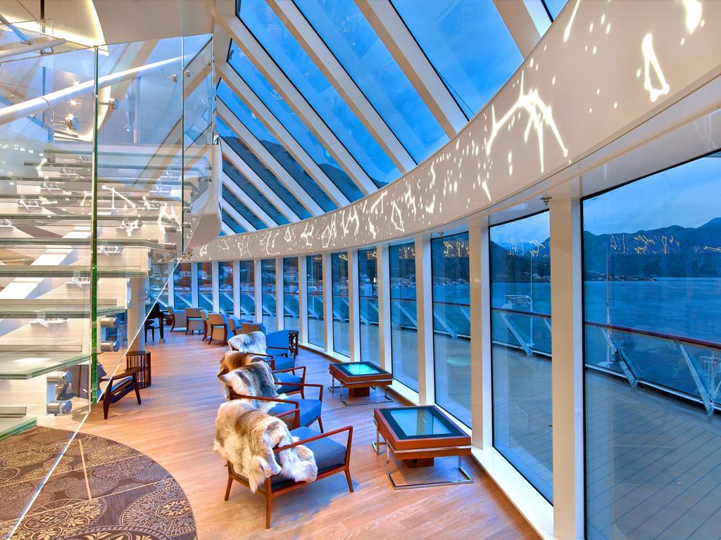 The Explorers’ Lounge on Viking Orion. Picture: Viking Cruises