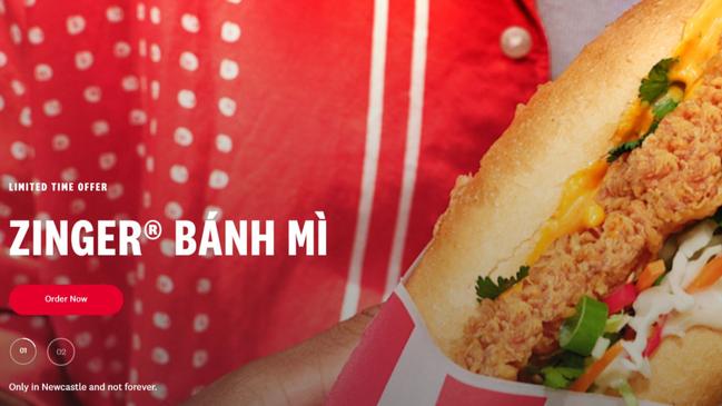 KFC is testing out a Zinger banh mi in Newcastle. Picture: Supplied