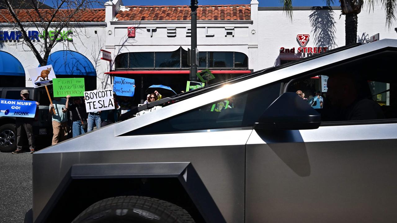 People participate in a "Tesla Takedown" protest against Elon Musk in California. Photo: Frederic J. BROWN / AFP