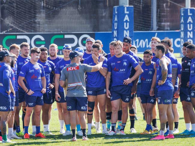 DAILY TELEGRAPH. SPORT. Canterbury-Bankstown Bulldogs training after news that a player had walked out on the club over a punishment during trining yesterday. Belmore Oval. 30/08/2023. Pic by Max Mason-Hubers