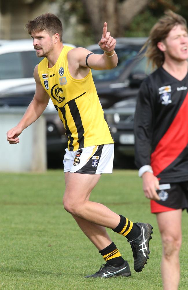 Football GFL: Newtown &amp; Chilwell v Colac Colac 18 Adam Garner kicks a goal Picture: Mark Wilson