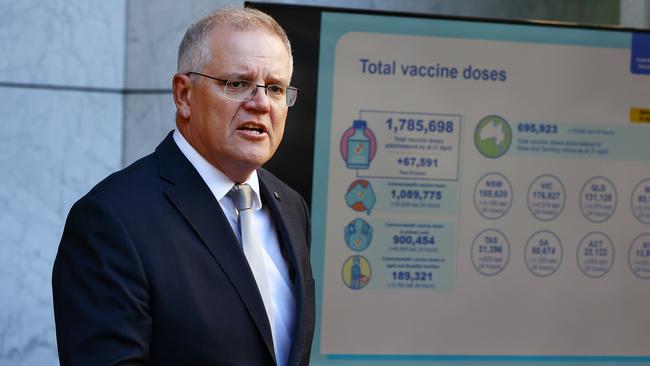 Prime Minister Scott Morrison speaks during a press conference after the national cabinet meeting. Picture: NCA NewsWire / Gary Ramage