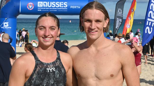 Finella Gibbs-Beale and Kyle Lee after the ocean swim.