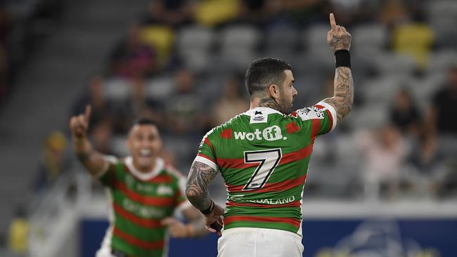 Adam Reynolds celebrates after kicking the winning field goal. Picture: Ian Hitchcock/Getty Images